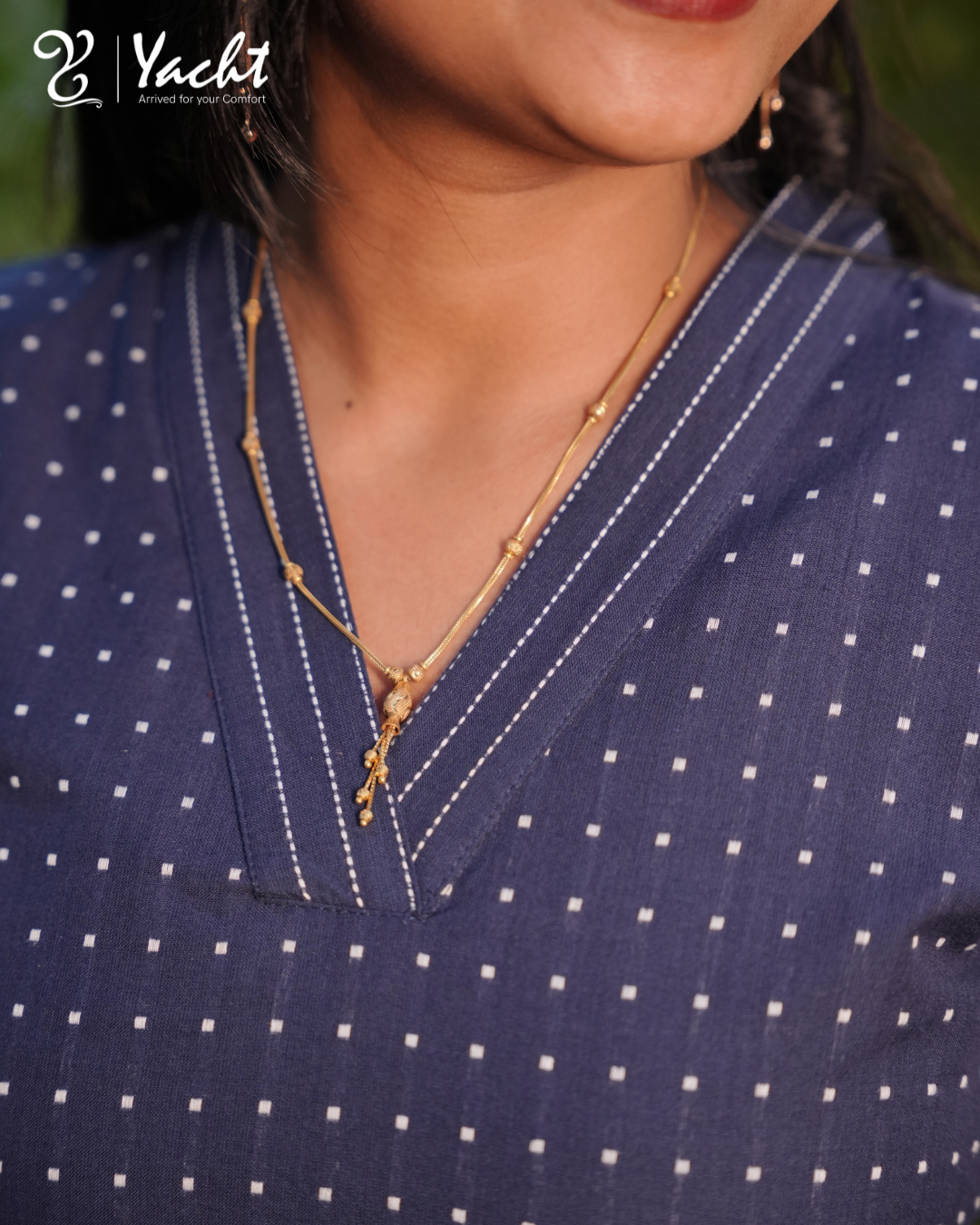 ✨Indigo Dotted Straight-Cut Kurti with Notch Neck