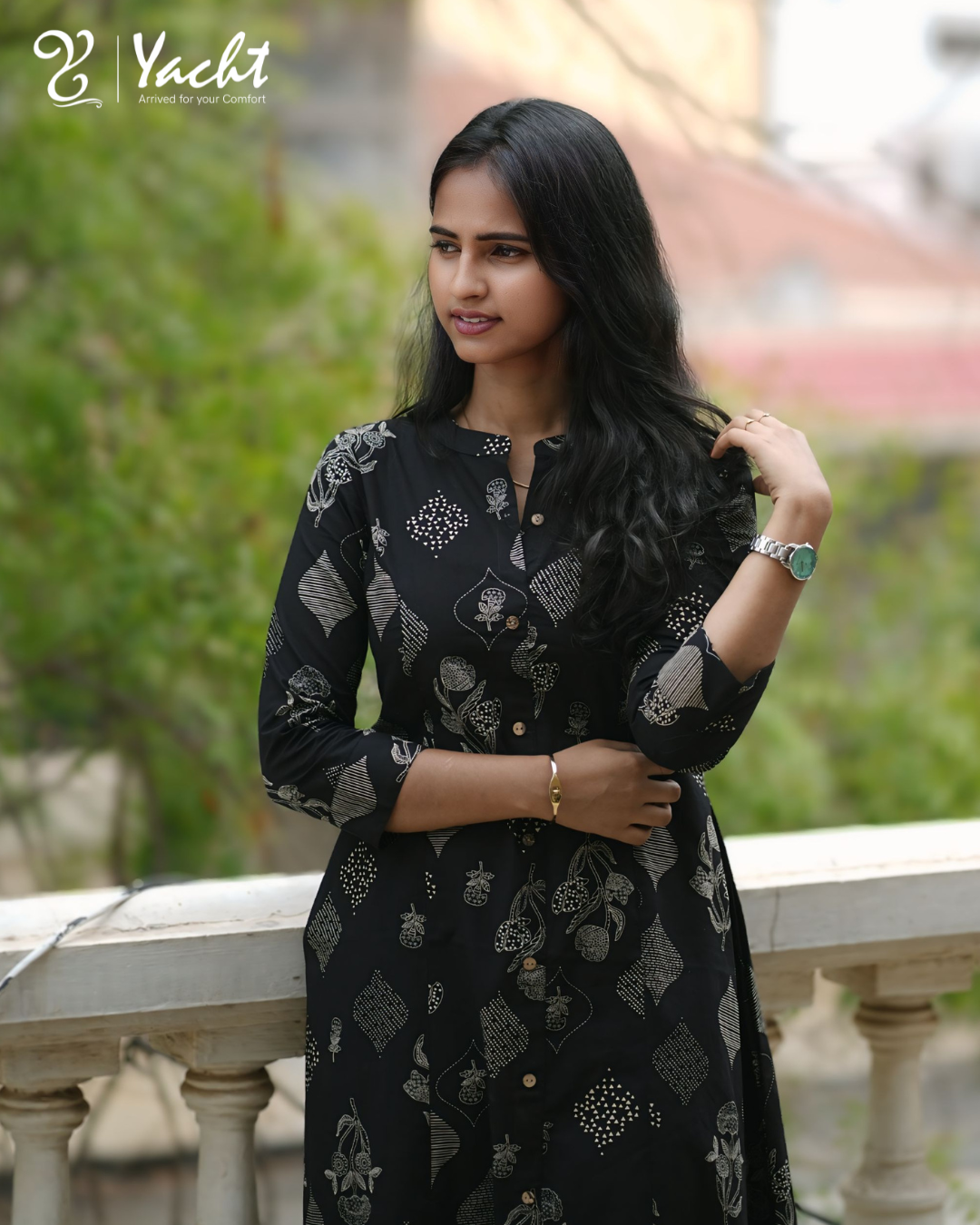 ✨Midnight Bloom Printed A-Line Kurthi