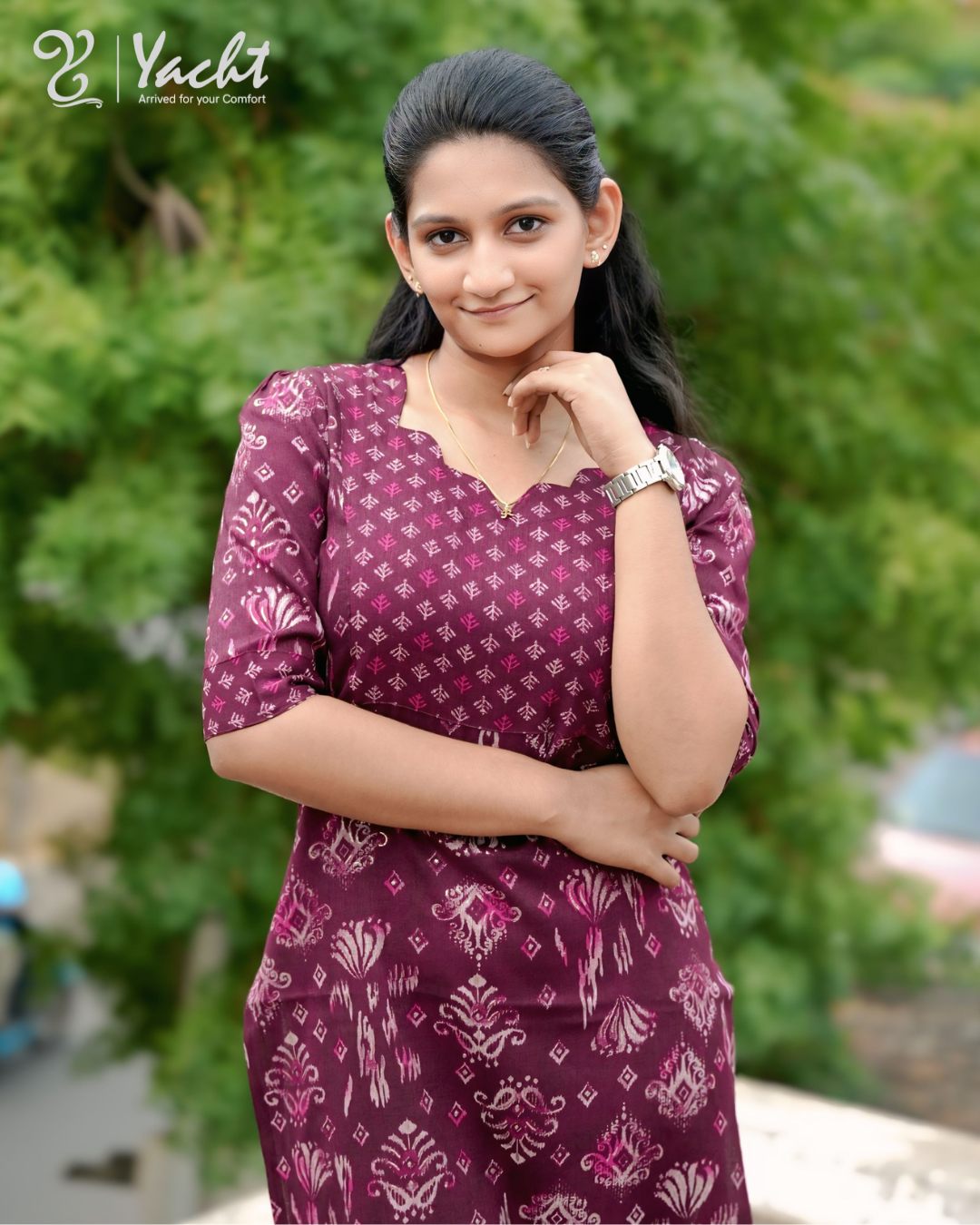 Royal Plum Printed Straight Kurti