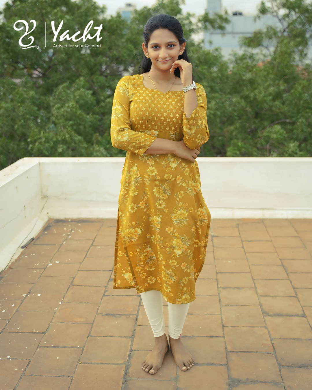 Mustard Floral Elegance Kurti