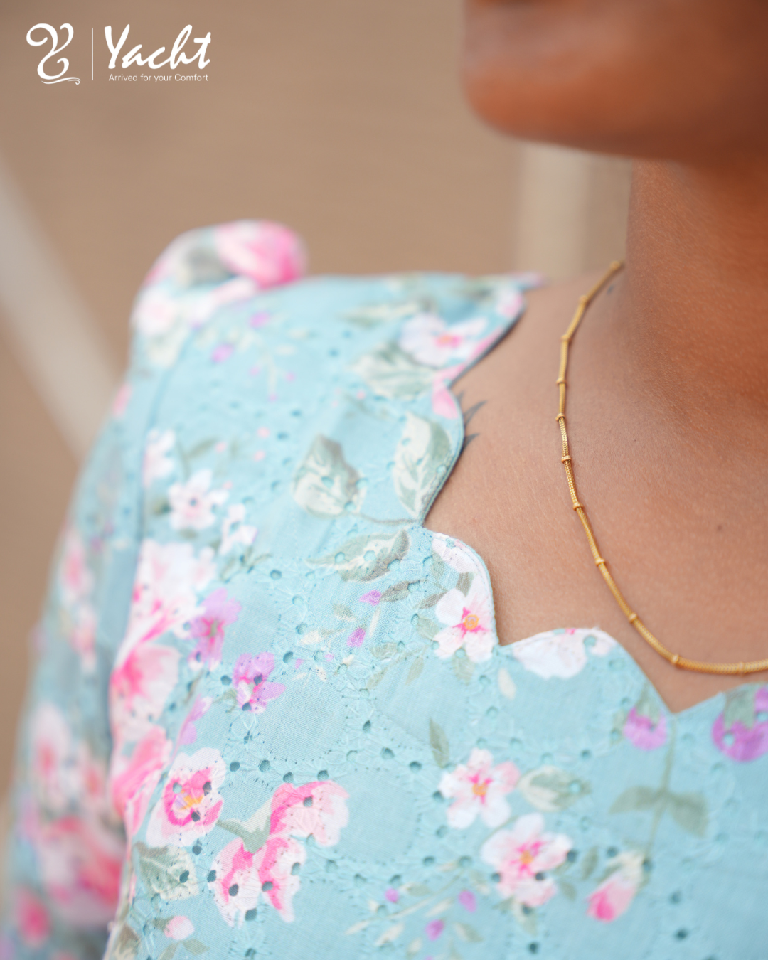 🌷“Sky Bloom Gathered Kurti”