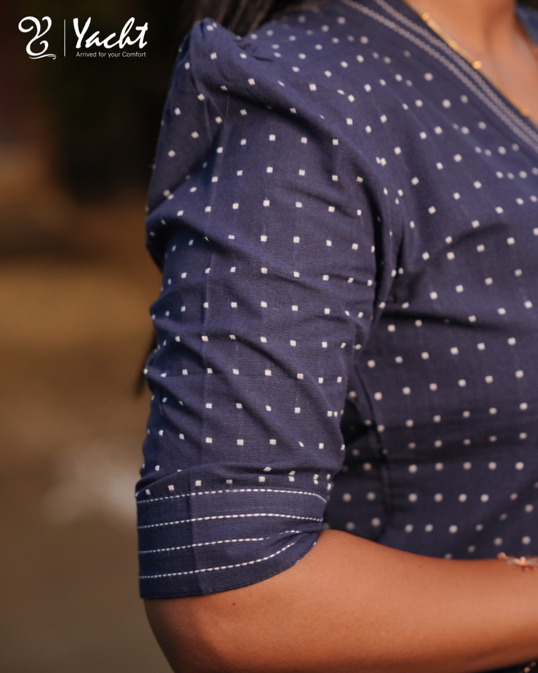 ✨Indigo Dotted Straight-Cut Kurti with Notch Neck