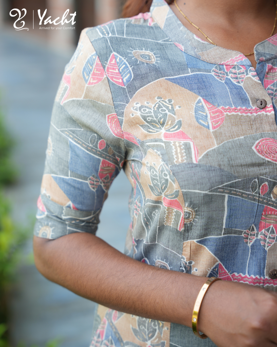 🌿“Ashwood Rustic Print A-Line Kurti”