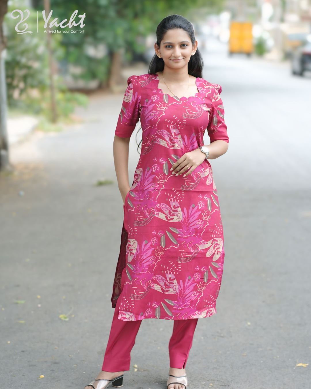Berry Bloom Printed Kurti Set