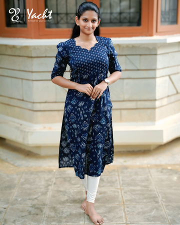 Midnight Blue Flare Print Kurti