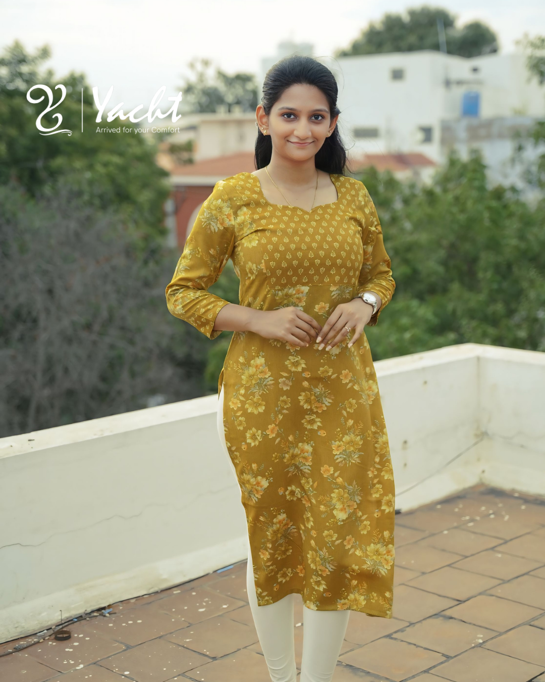 Mustard Floral Elegance Kurti