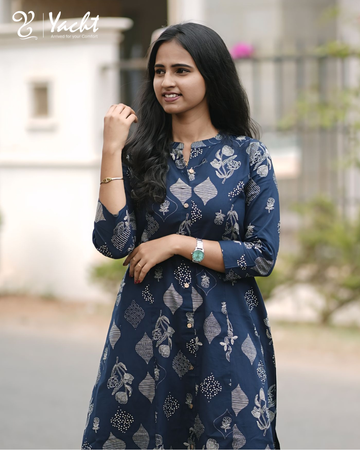 ✨ Royal Indigo Bloom Kurti