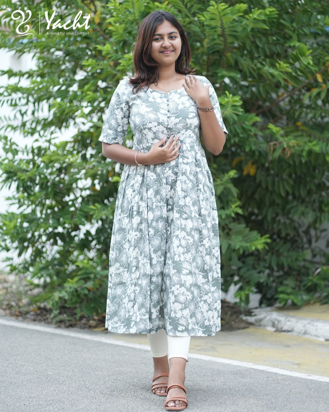 ✨ Silver Mist Floral Anarkali Kurti