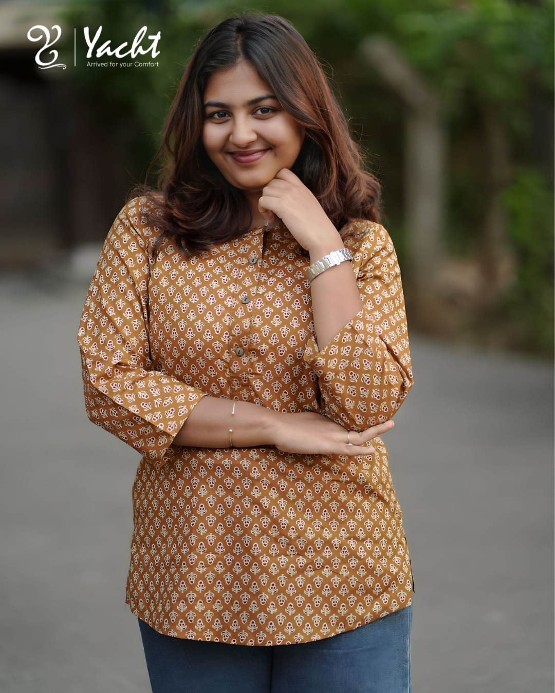 ✨ Golden Amber Bloom Kurti
