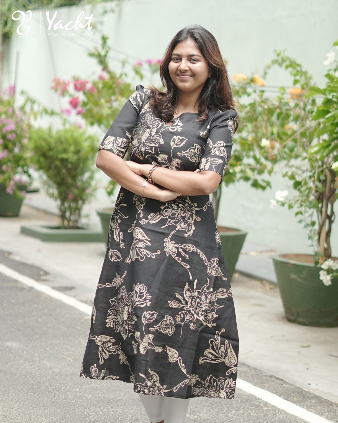 🌸 Midnight Bloom A-Line Kurti 🌸