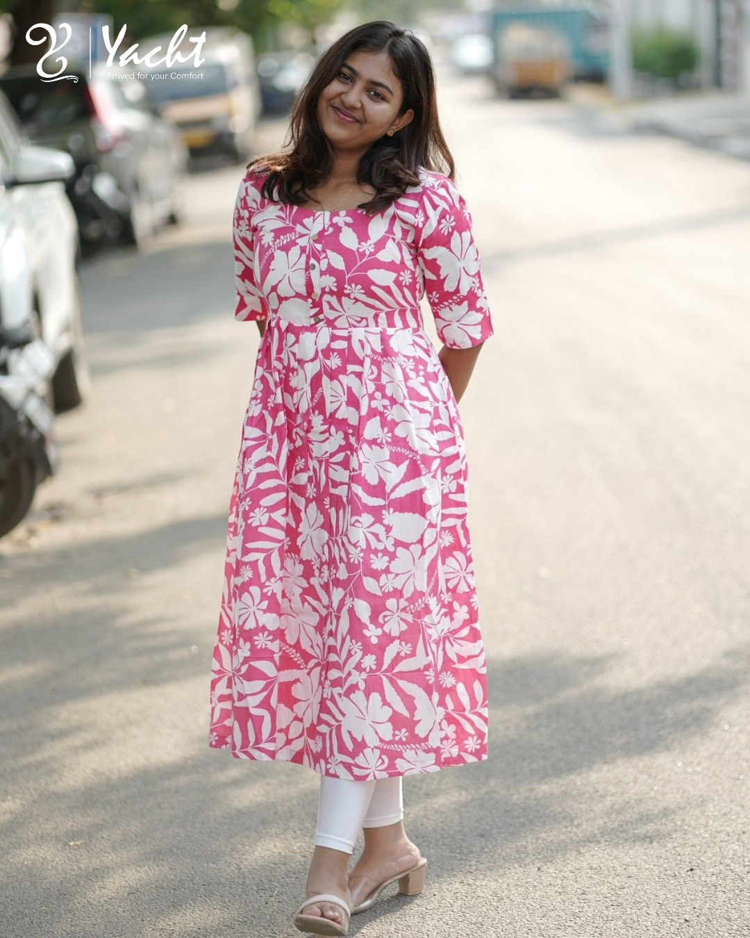 ✨ Rosy Blossom Flare Kurti