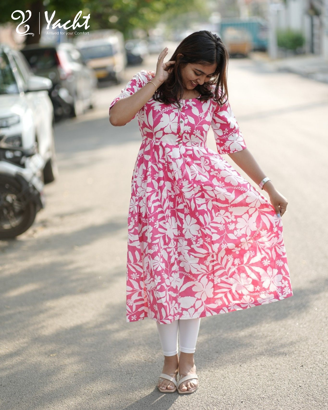✨ Rosy Blossom Flare Kurti