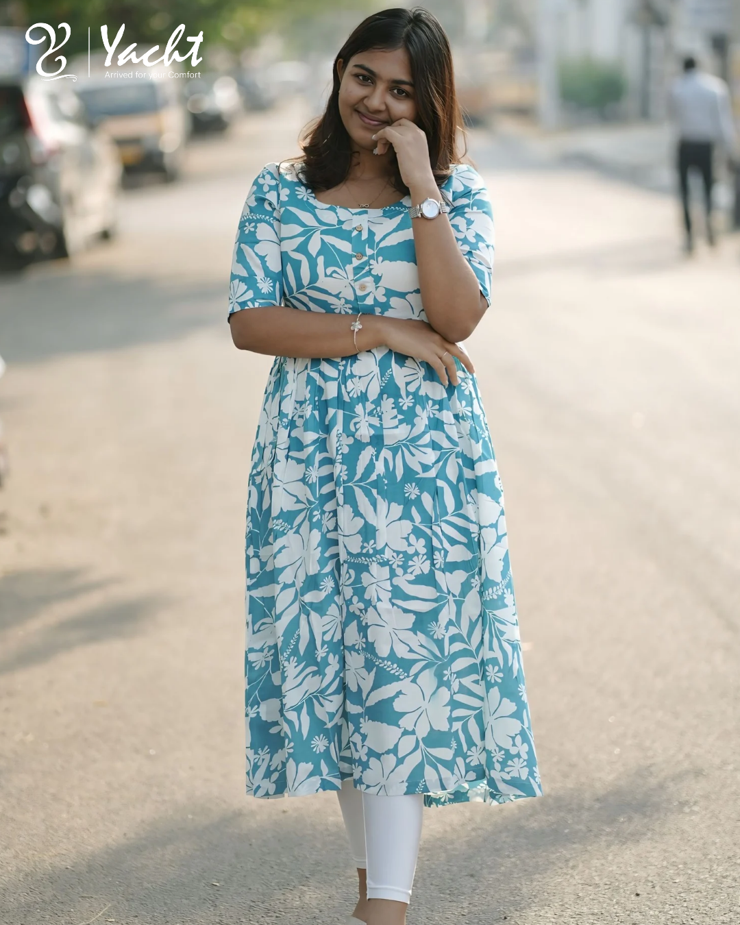 Ocean Bloom A-Line Kurti