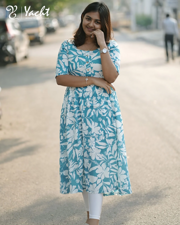Ocean Bloom A-Line Kurti