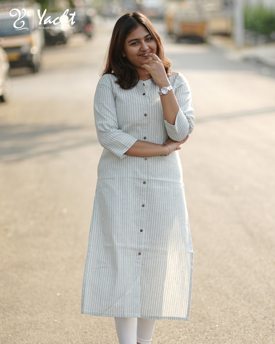 ✨ Ivory Pinstripe Classic Kurti