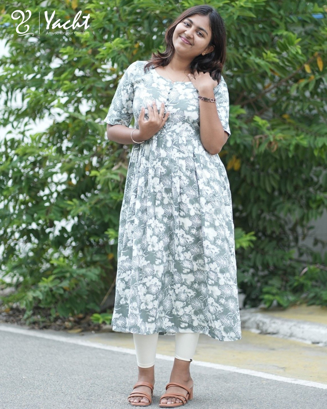 ✨ Silver Mist Floral Anarkali Kurti