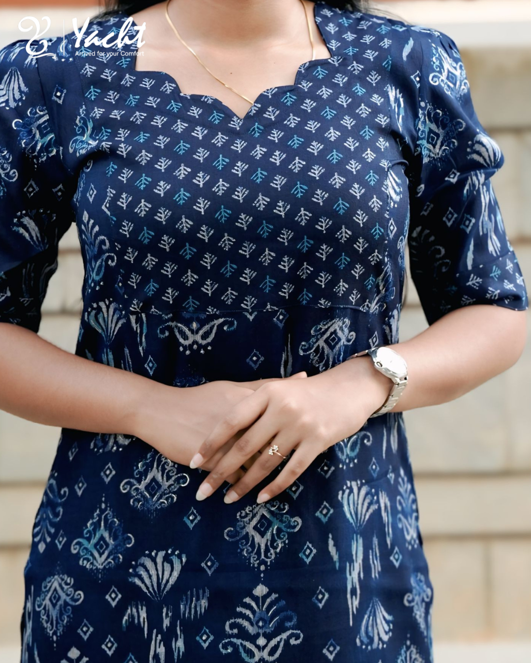 Midnight Blue Flare Print Kurti
