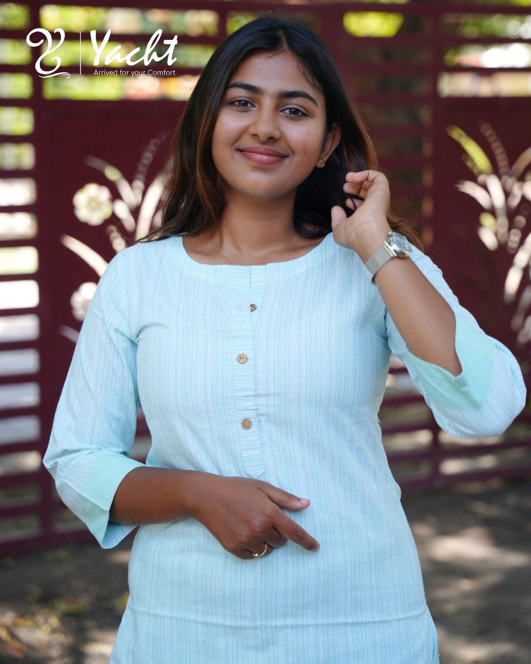 🤍💙 Bluish Grace – Striped Straight Kurti