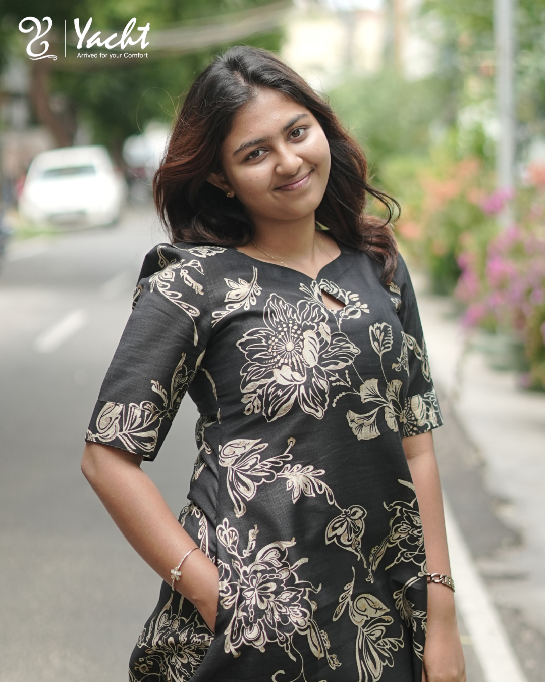 🌸 Midnight Bloom A-Line Kurti 🌸