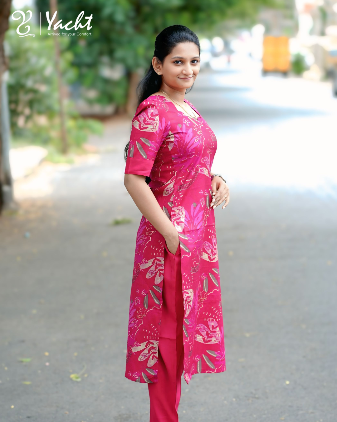 Berry Bloom Printed Kurti Set