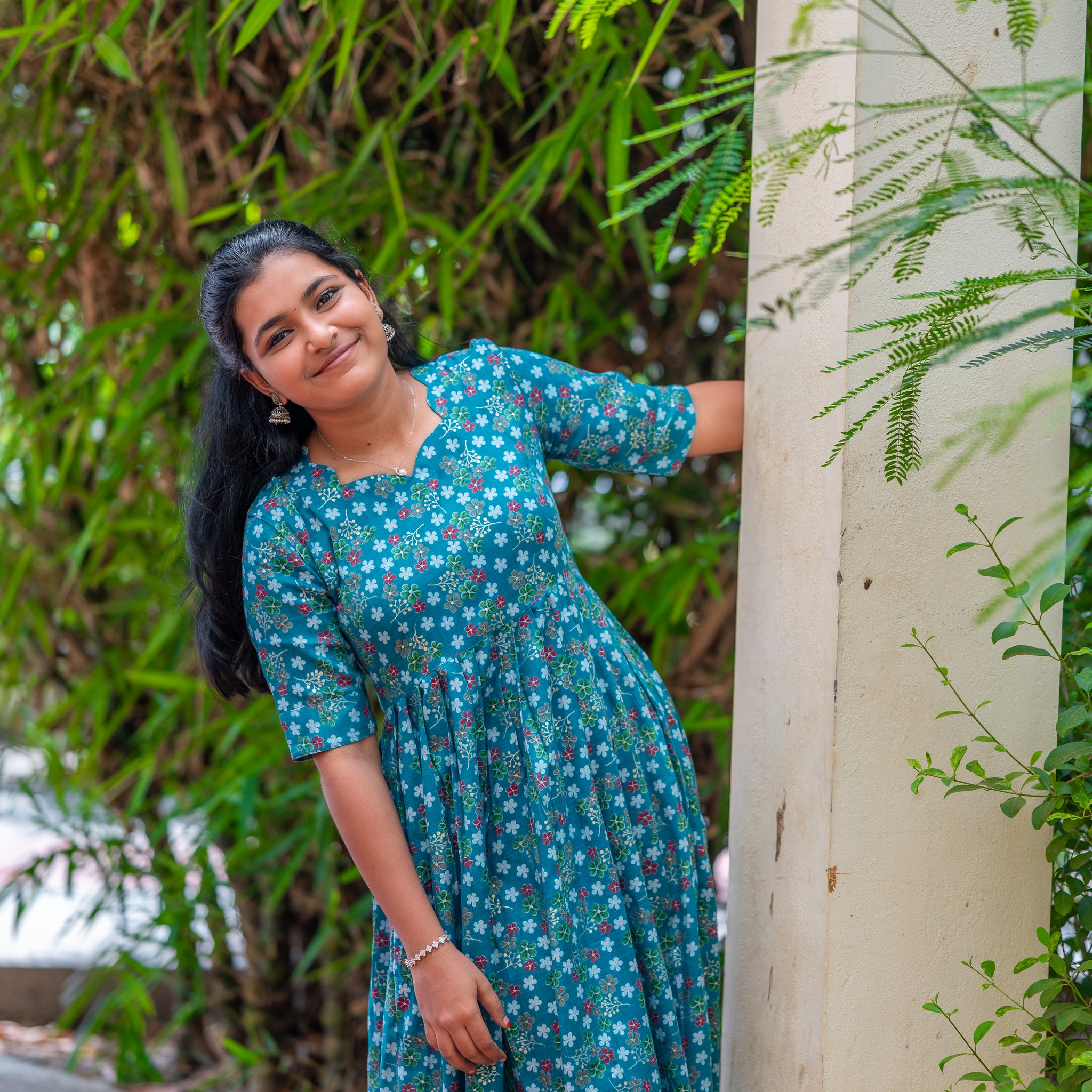 Teal Blossom Breeze Kurti 1932