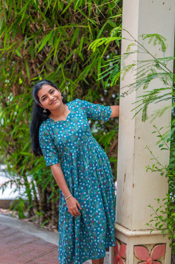 Teal Blossom Breeze Kurti 1932
