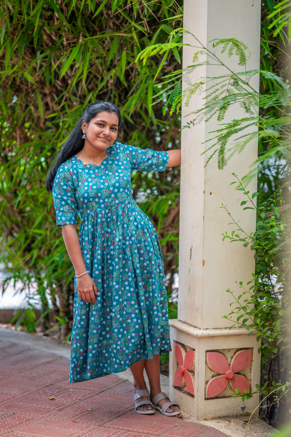 Teal Blossom Breeze Kurti 1932