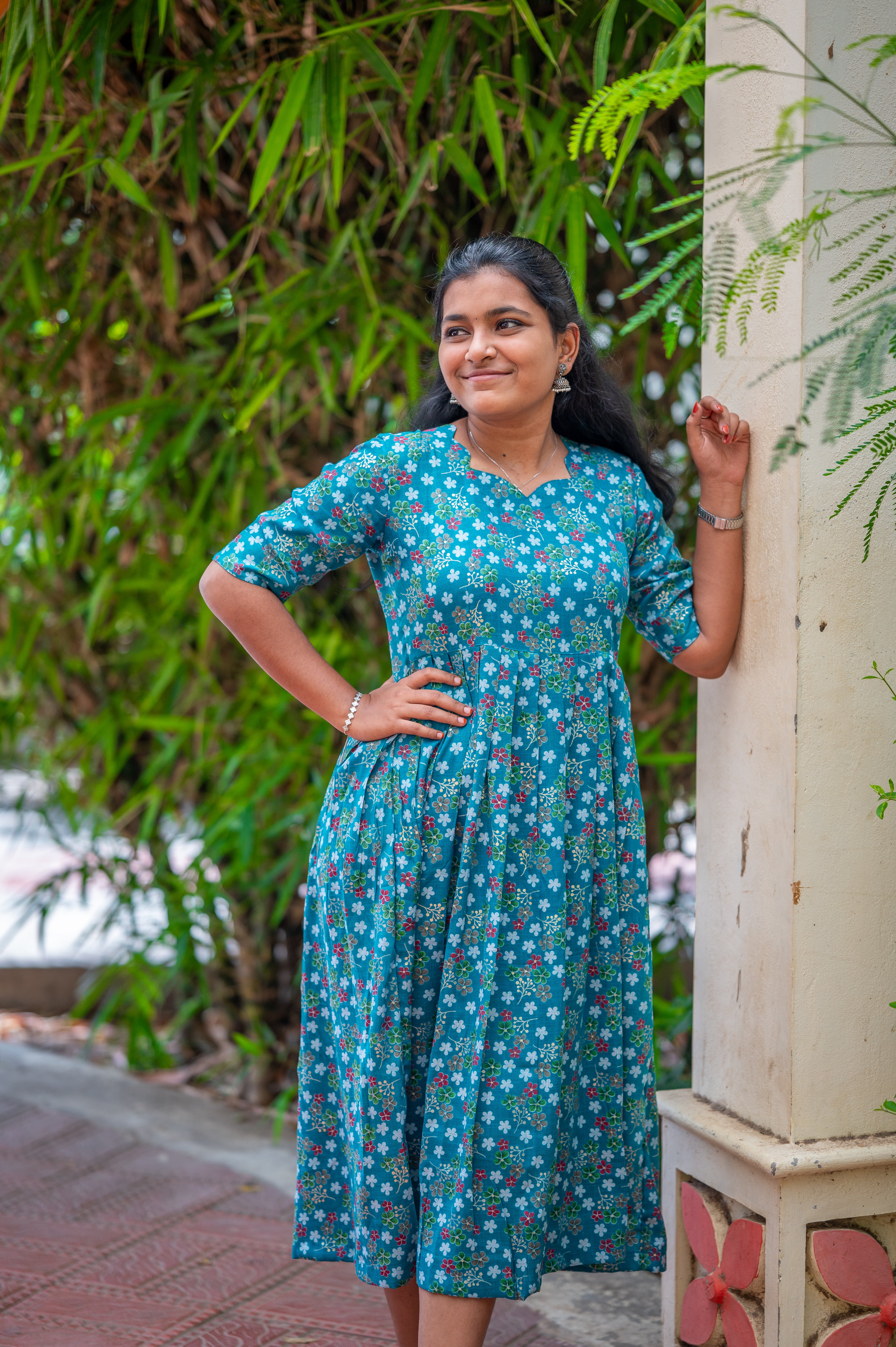 Teal Blossom Breeze Kurti 1932