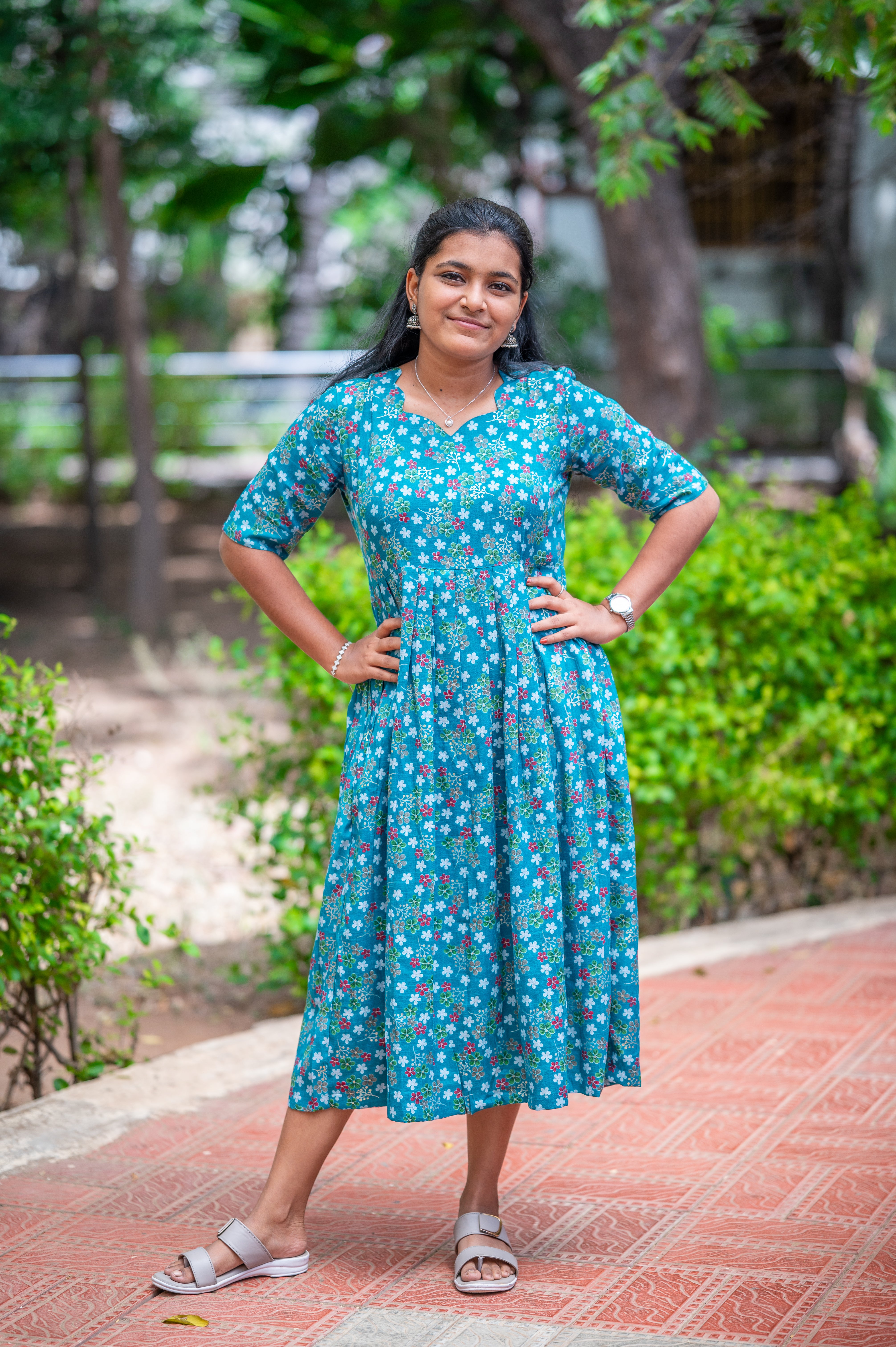 Teal Blossom Breeze Kurti 1932