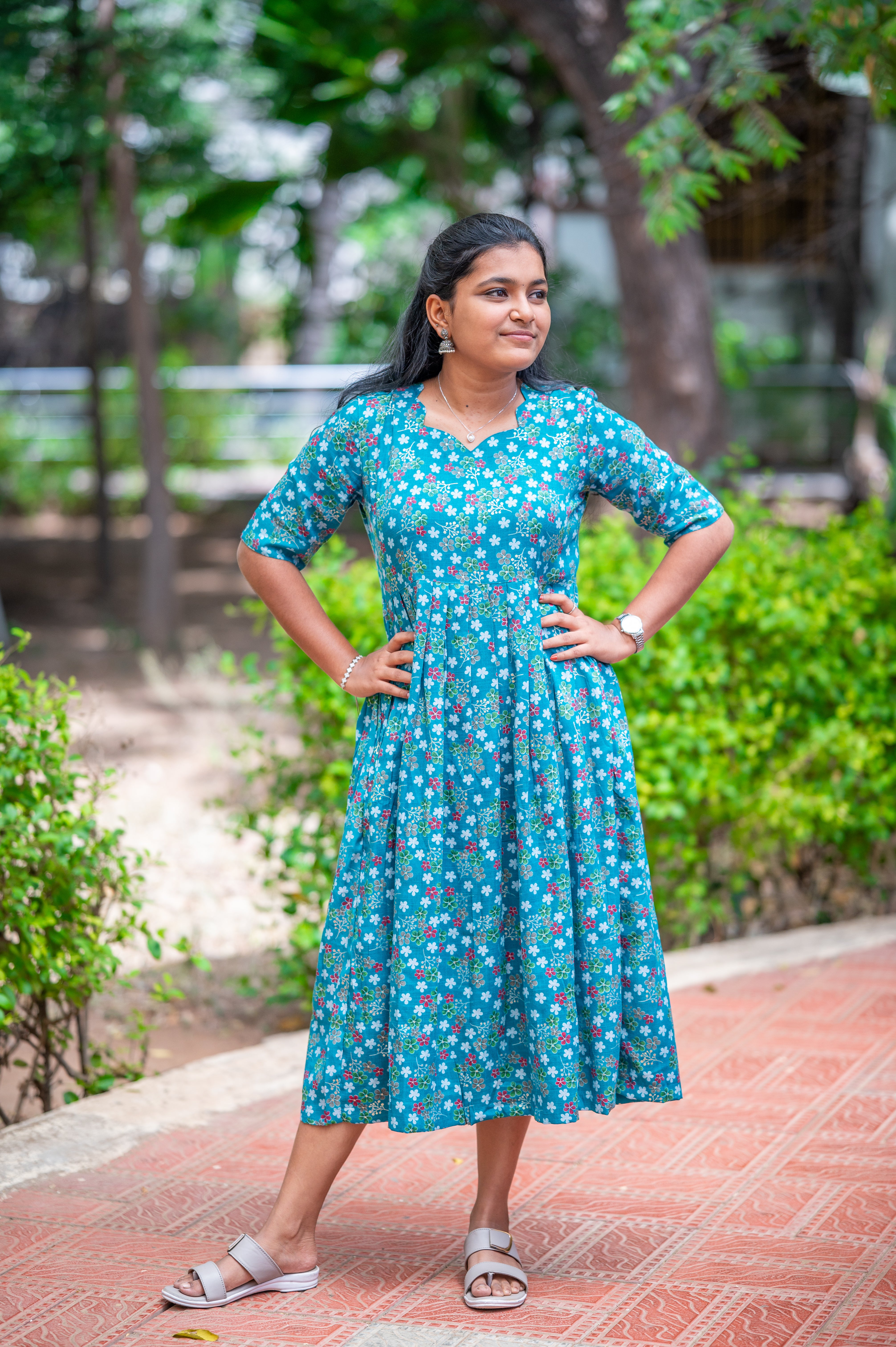 Teal Blossom Breeze Kurti 1932