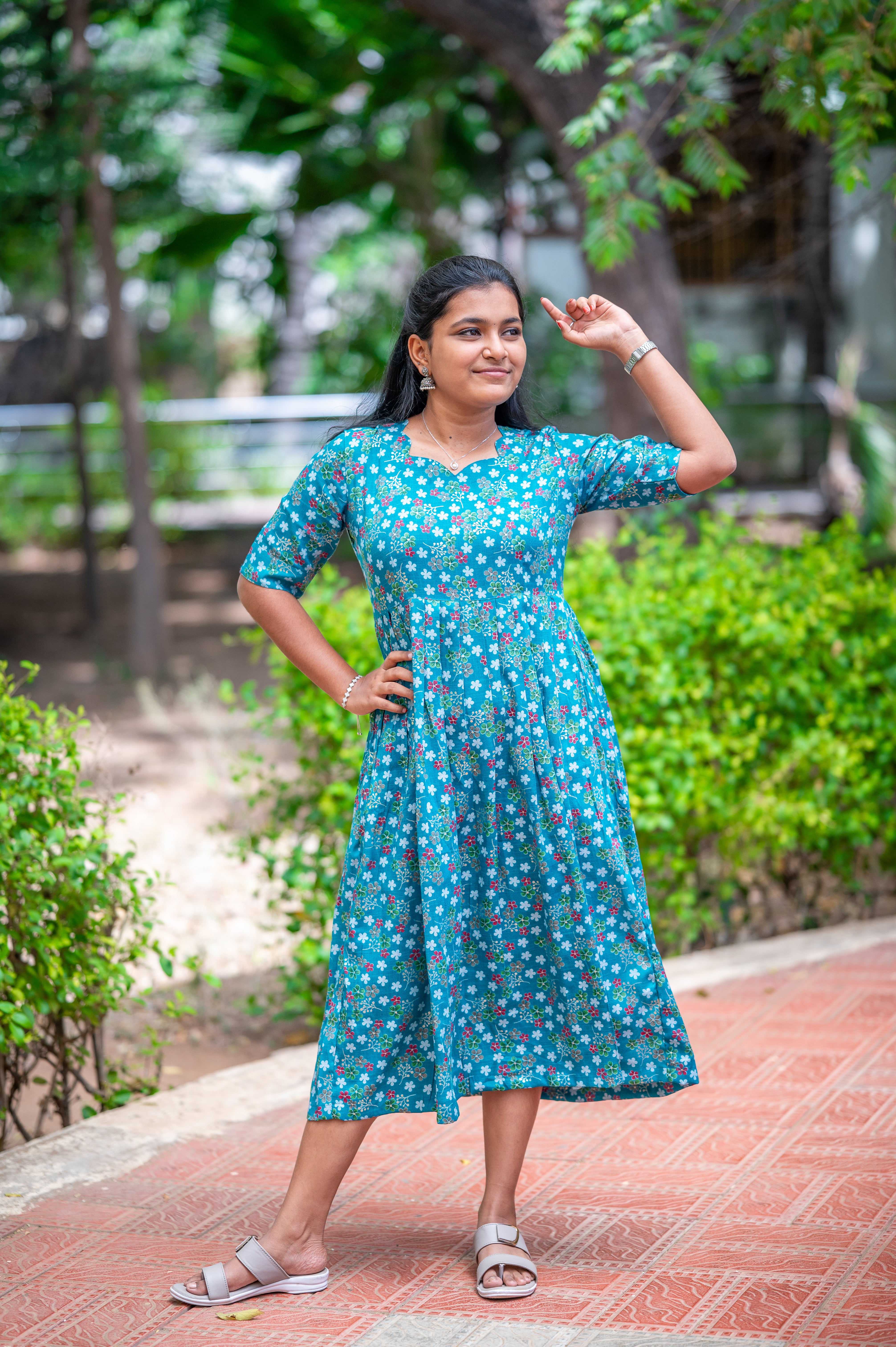 Teal Blossom Breeze Kurti 1932