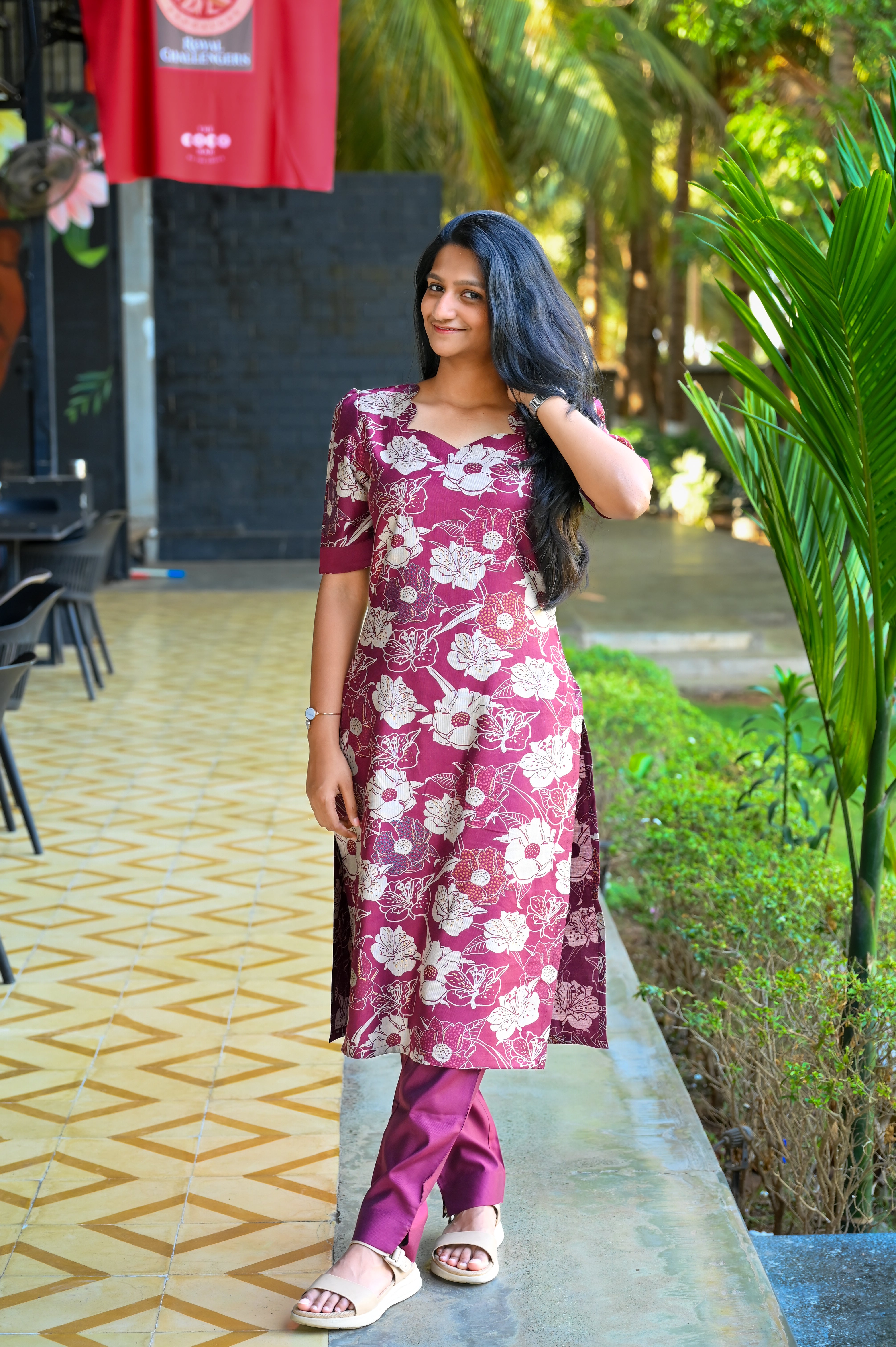 🪻Floral Straight-Cut Kurti Set