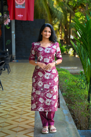 🪻Floral Straight-Cut Kurti Set