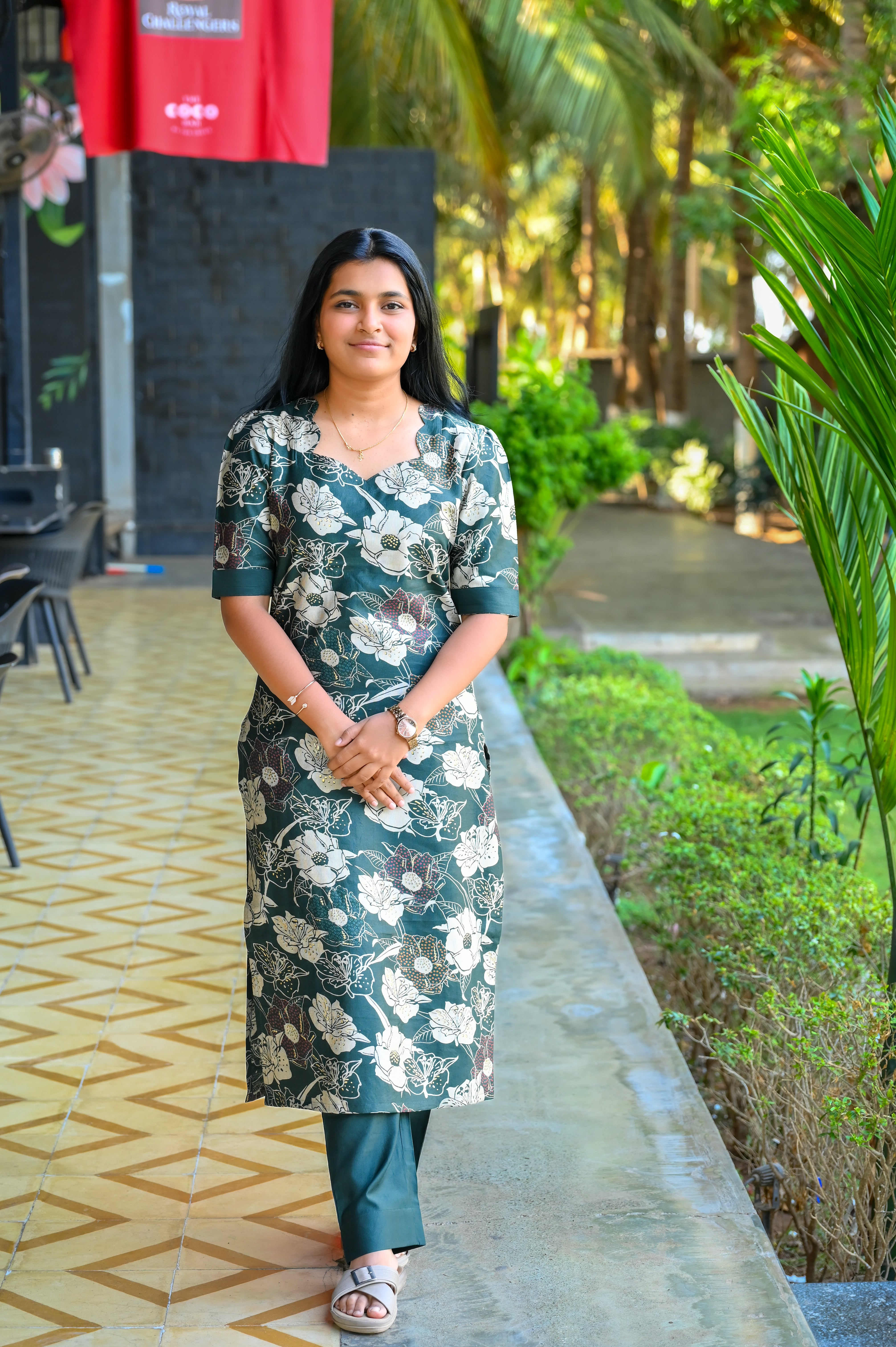 🍏Botanical Print Straight Kurti Set
