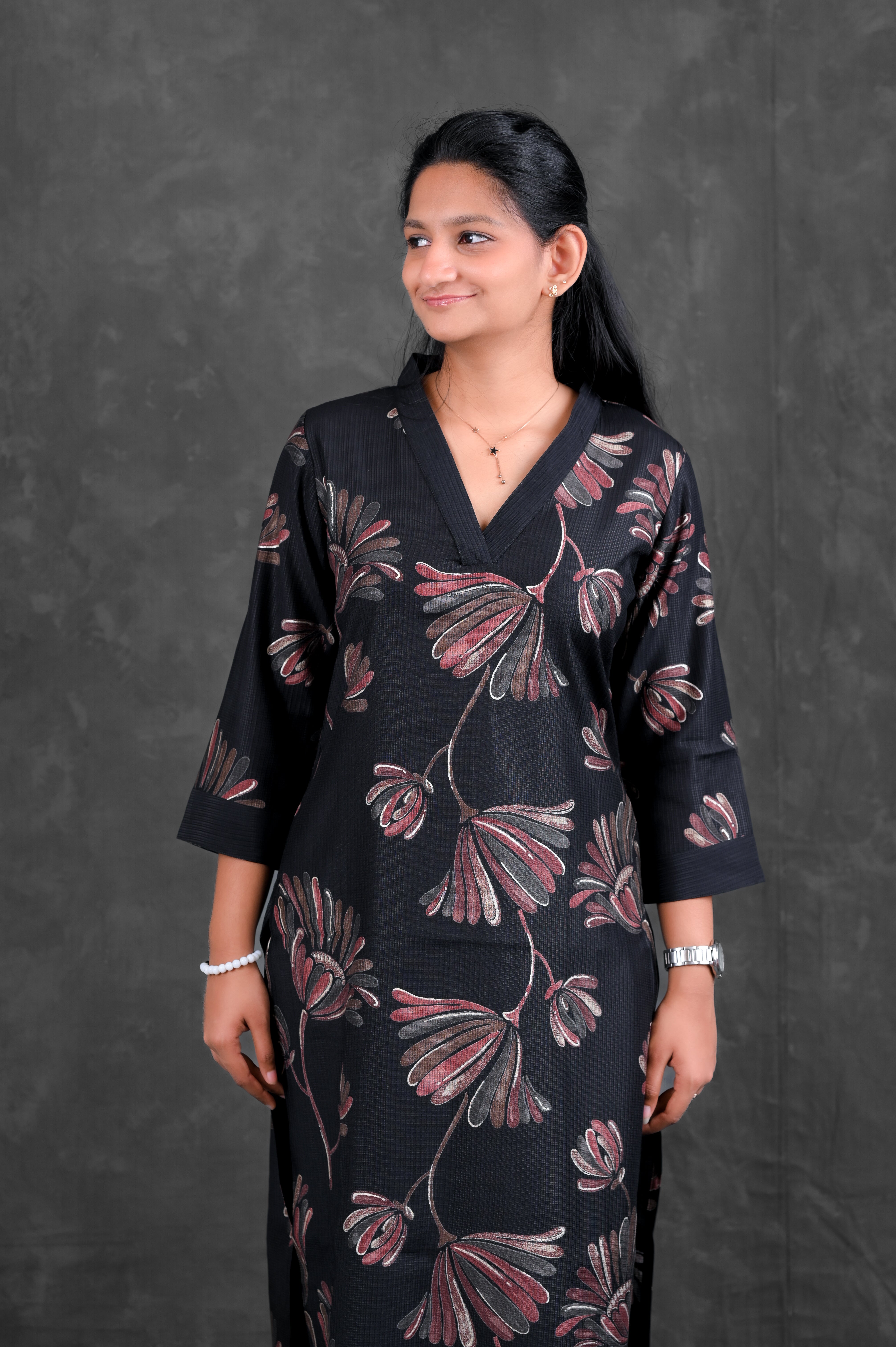 🌙🖤Midnight Bloom Straight Kurti Set