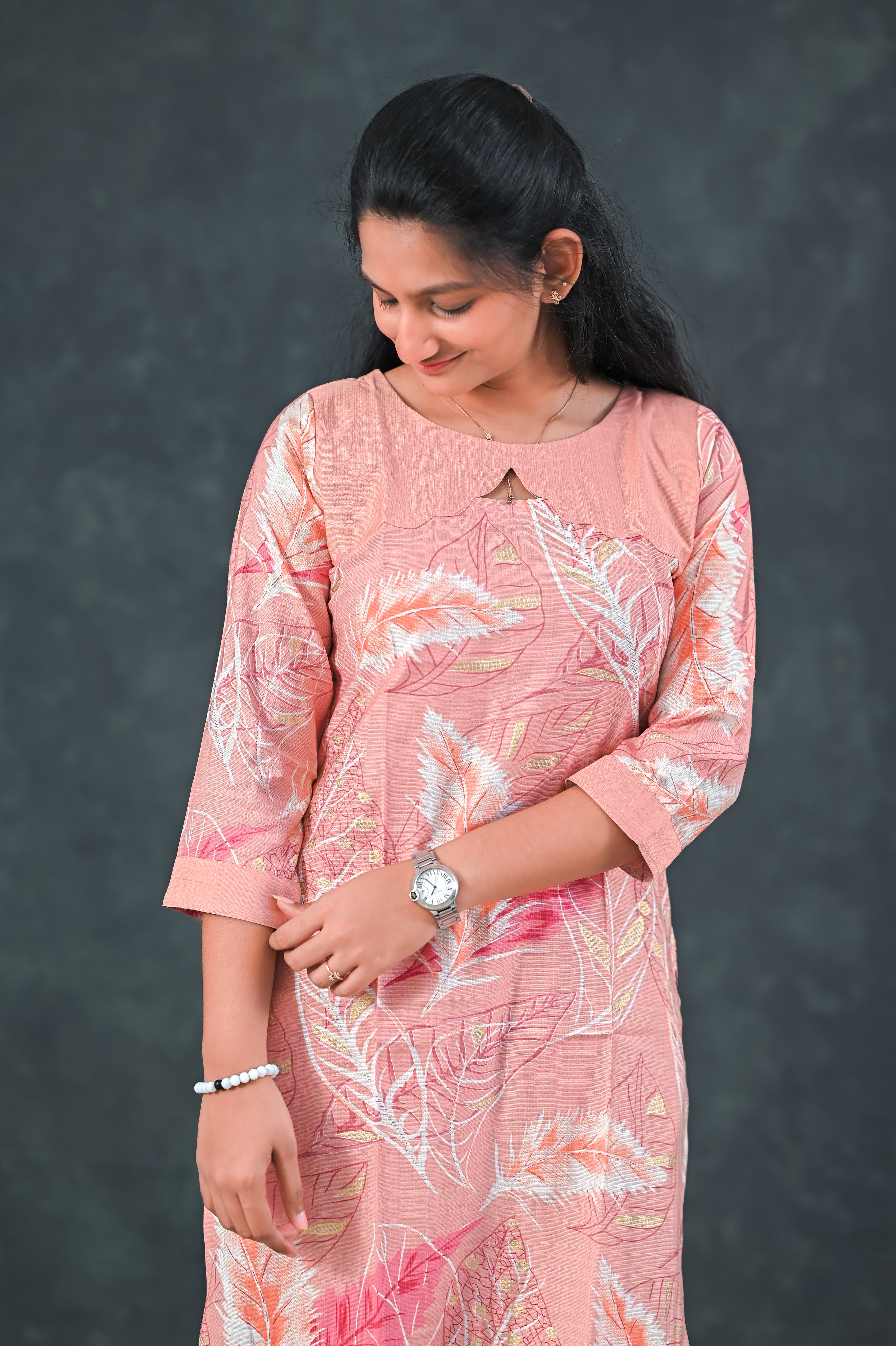 🌷 Peach Feather Straight Kurti Set