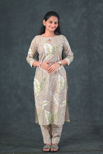 🍃 Olive Leaf Straight Kurti Set