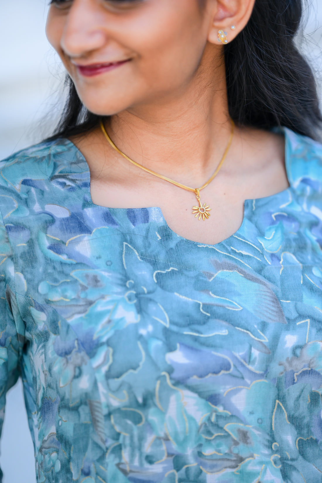 🩵 Aqua Bloom A-Line Kurti