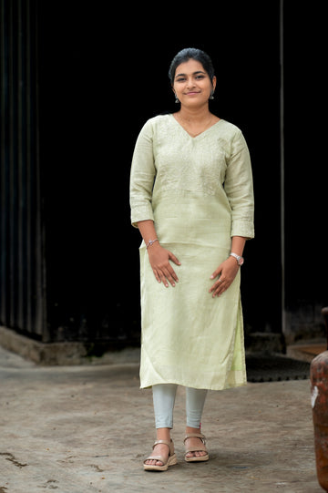 🌿 Mint Glow Embroidered Kurti