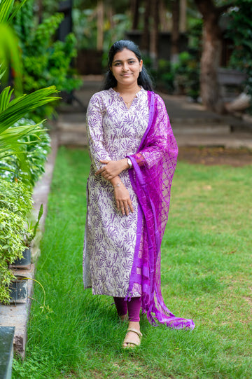 🌸🍃Lilac Leaf Block Print Kurti