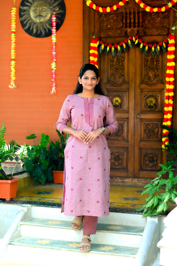 ♥️Blush Stripes Motif Kurti Set