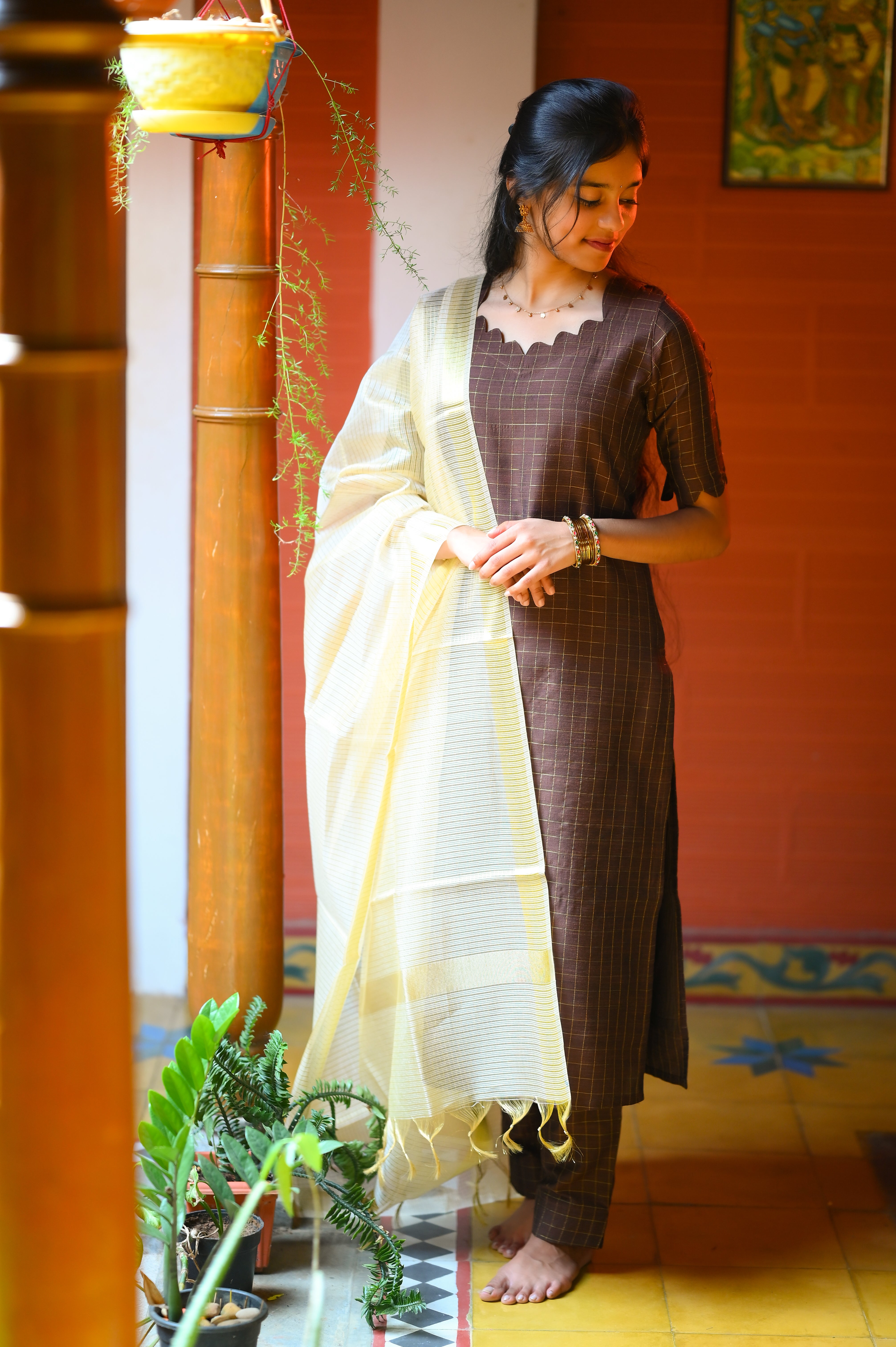 🤎Mocha Loom Raw Silk Kurti Set