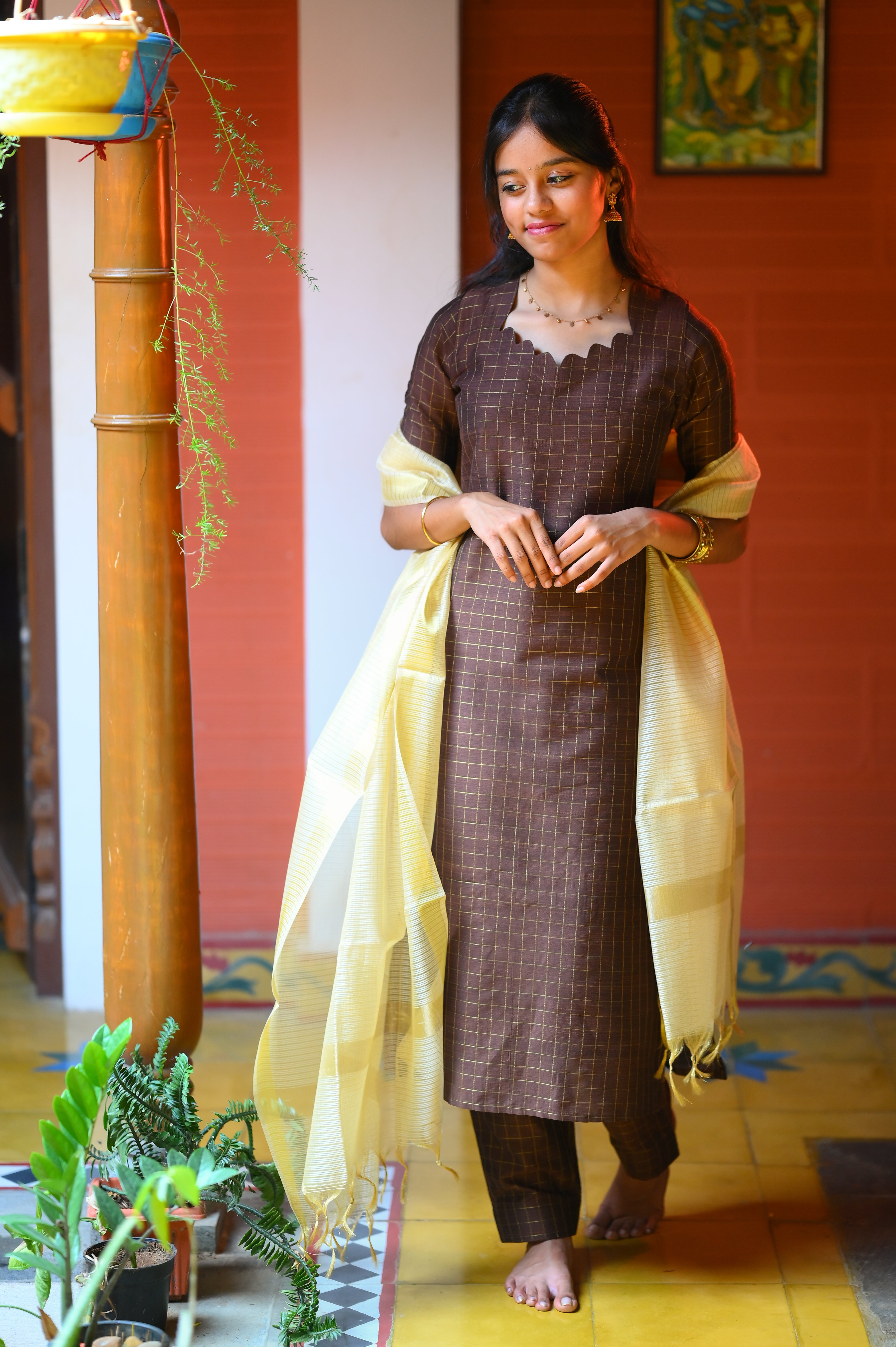 🤎Mocha Loom Raw Silk Kurti Set
