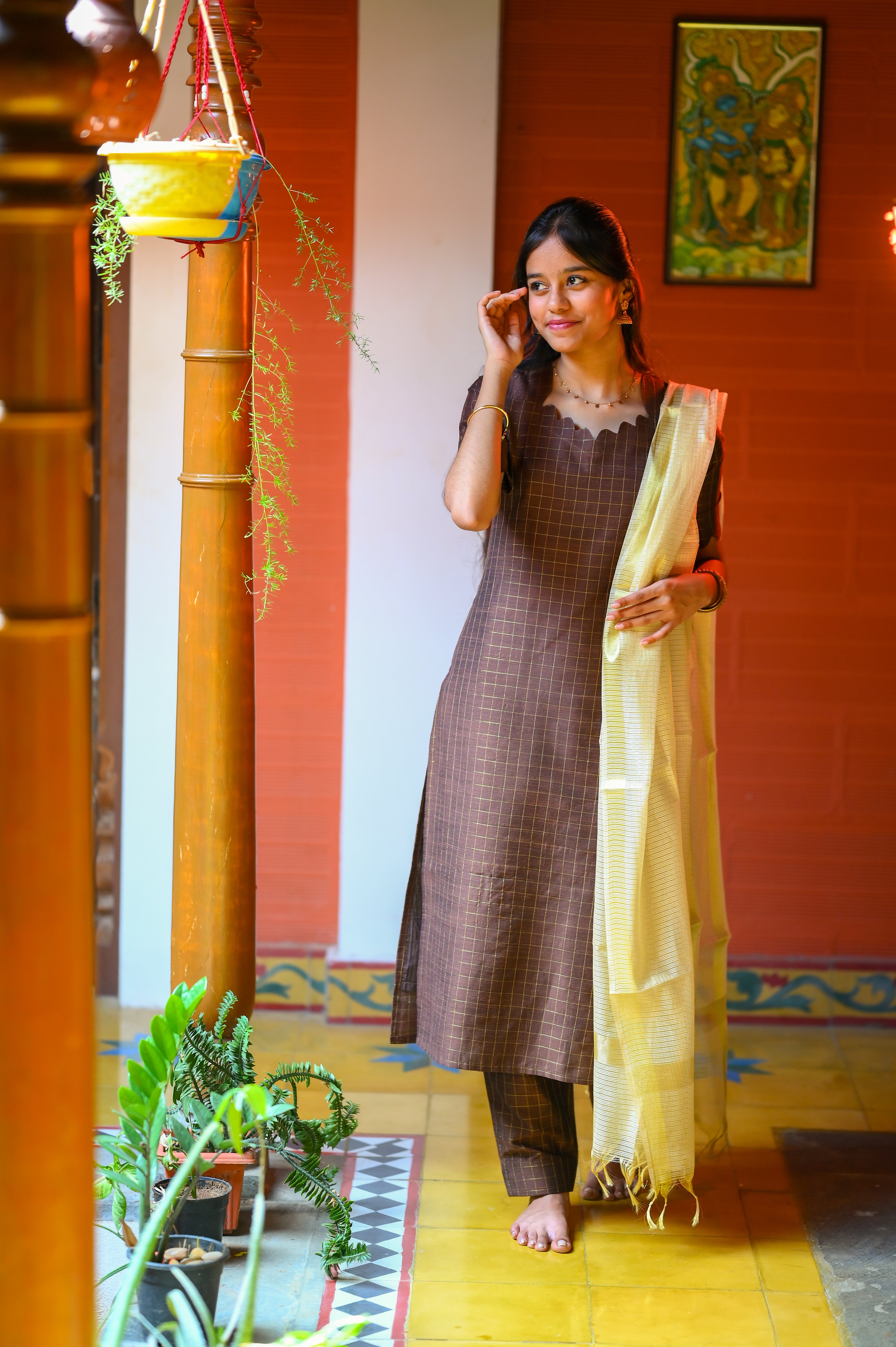 🤎Mocha Loom Raw Silk Kurti Set