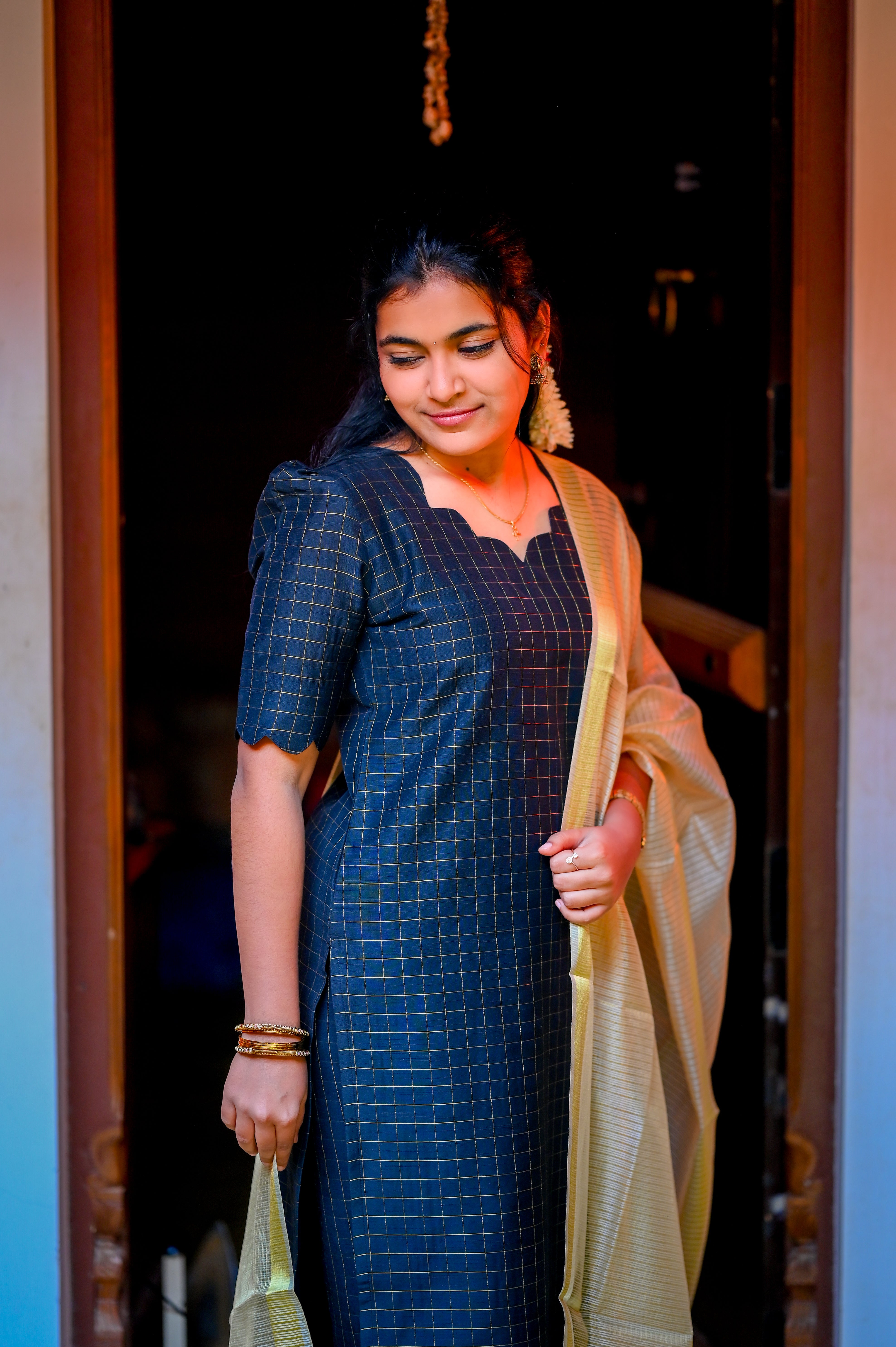 🖤 Grid Raw Silk Kurti Set