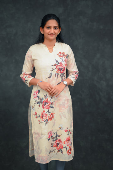 🌸 Ivory Rose Straight Kurti