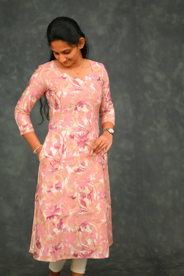 🌸 Blush Bloom A-Line Kurti
