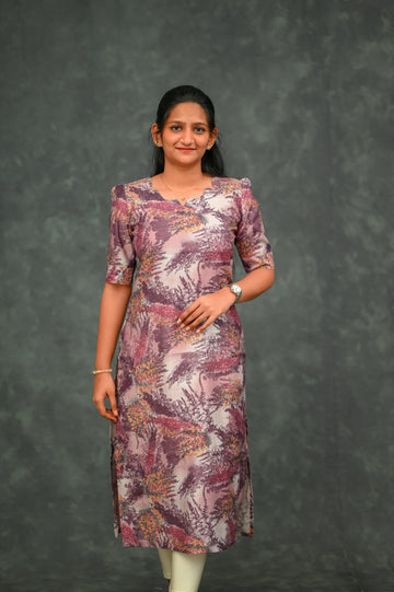 ✨Plum Leaf Print Straight Kurti