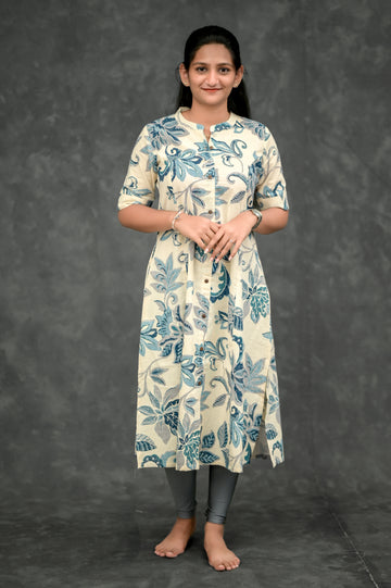 🌊 Indigo Garden A-Line Kurti