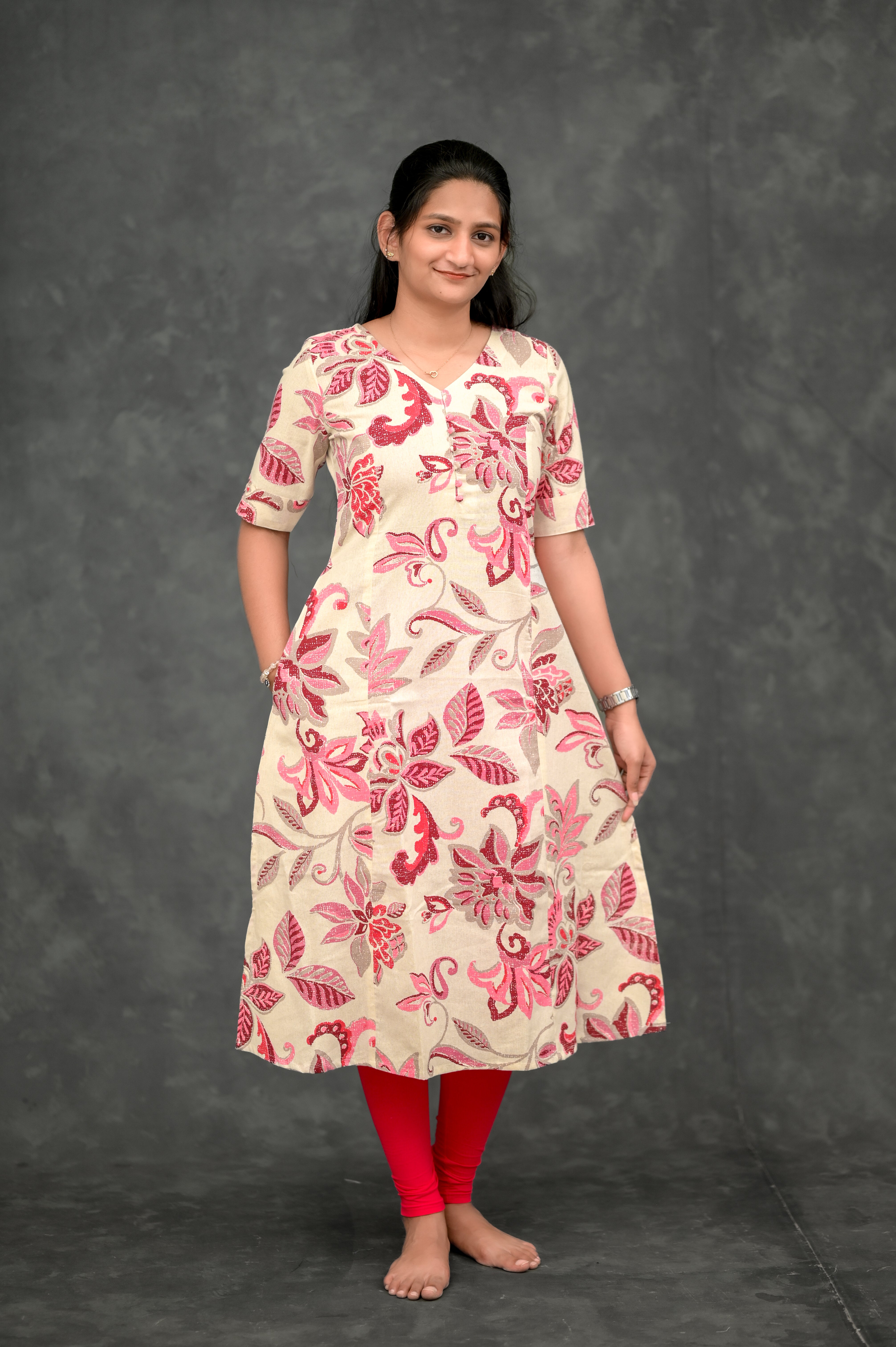 🌸 Blush Bloom A-Line Kurti